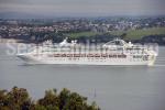 ID 5949 SUN PRINCESS (1999/77441grt/IMO 9000259. Renamed PACIFIC WORLD) sails from Auckland, New Zealand.